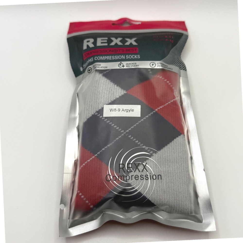 New REXX Women's W8-9 Argyle Compression Socks 8-15mmHg Better Circulation